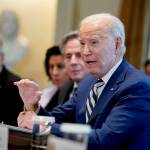 President Joe Biden speaks as he meets with European Council President Charles Michel and European Commission President Ursula von der Leyen in the Cabinet Room of the White House on Friday in Washington, D.C. (AP Photo/Evan Vucci)
