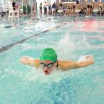 Yau Fu of Port Angeles swims the butterfly leg of the 200-yard individual medley on Wednesday in Port Angeles. (Keith Thorpe/Peninsula Daily News)