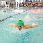 Yau Fu of Port Angeles swims the butterfly leg of the 200-yard individual medley on Wednesday in Port Angeles. (Keith Thorpe/Peninsula Daily News)