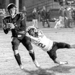 Kody Christen/The [Centralia] Chronicle
Napavine's Colin Shields hauls in a touchdown catch while Forks' Noah Foster defends during Napavine's 52-8 win over Forks on Thursday. Colin Shields makes a touchdown catch during a Napavine win over Forks 52-8 Oct. 26.