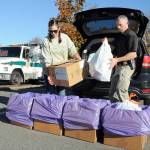 Helen Kenoyer of the Olympic Peninsula Community Clinic and Inspector Josh Ley of the Clallam County Sheriffs Office unload unwanted pharmaceuticals and medications from the agency at a drop-off point at the Clallam County Courthouse during Saturdays National Prescription Drug Take Back Day. At the event, people were allowed to get rid of unwanted or expired drugs for disposal in a safe and responsible manner. Additional drop-off points on Saturday were at Sequim City Hall and the QFC grocery store in Port Hadlock. Year-round drug disposal sites are kiosks at the Clallam County Sheriffs Office in Port Angeles, at the Sequim Police Department and through the Jefferson County Sheriffs Office in Port Hadlock. (Keith Thorpe/Peninsula Daily News)