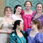 Cast members outside of the recent Jane Austen Tea. Pictured from left to right, back row: Wesley Vollmer, Olivia Wray, Cecie Gonzales McClelland and Sunshine Pederson. Front row: Poet XIX and Belle Robinson.