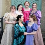 Cast members outside of the recent Jane Austen Tea. Pictured, left to right, front row: Poet XIX and Belle Robinson. Back row: Wesley Vollmer, Olivia Wray, Cecie Gonzales McClelland and Sunshine Pederson.