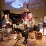 Musicians from left to right: Nelda Swiggett (piano), Clif Swiggett (trombone), Chris Symer (bass), Julian Smedley (violin) , Adam Kessler (drums)
