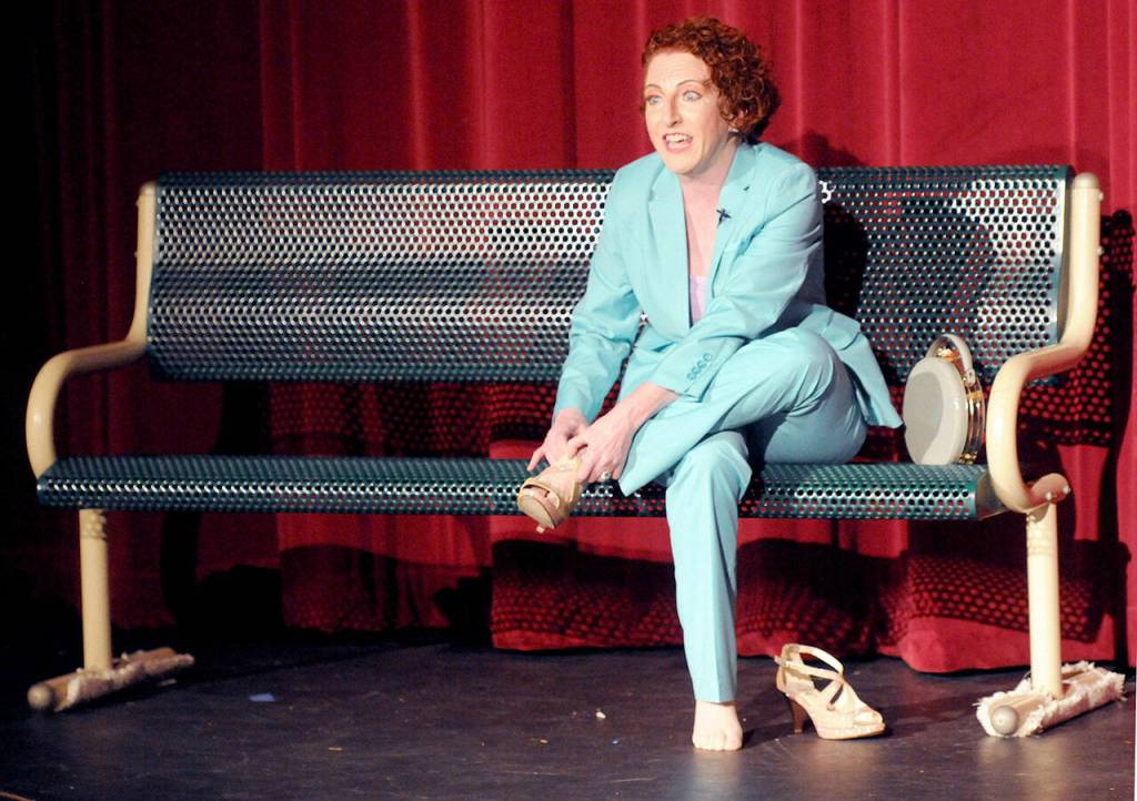 Susan Cates plays the role of Ariel during a rehearsal on Tuesday of Ethel Mermaid and the Varying Degrees of Evil. (Keith Thorpe/Peninsula Daily News)