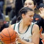 KEITH THORPE/PENINSULA DAILY NEWS
Port Angeles' Lexie Smith, front, looks for away around Central Kitsap's Sam Schaeffer on Saturday in Port Angeles.