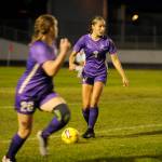 Sequims Taryn Johnson, right, pushes the ball upfield in the second half of a Sept. 26 Olympic League home game against Bainbridge. Johnson has been selected as the Peninsula Daily News All-Peninsula Girls Soccer MVP for the second straight season.
Michael Dashiell/Olympic Peninsula News Group