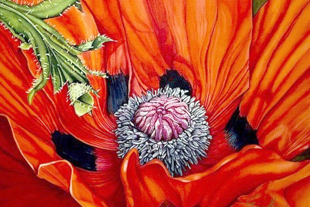 Evette Allerdings of Port Angeles created Orangy, a silk painting, for the Burst of Color show opening today at Port Townsends Jeanette Best Gallery. (Evette Allerdings)