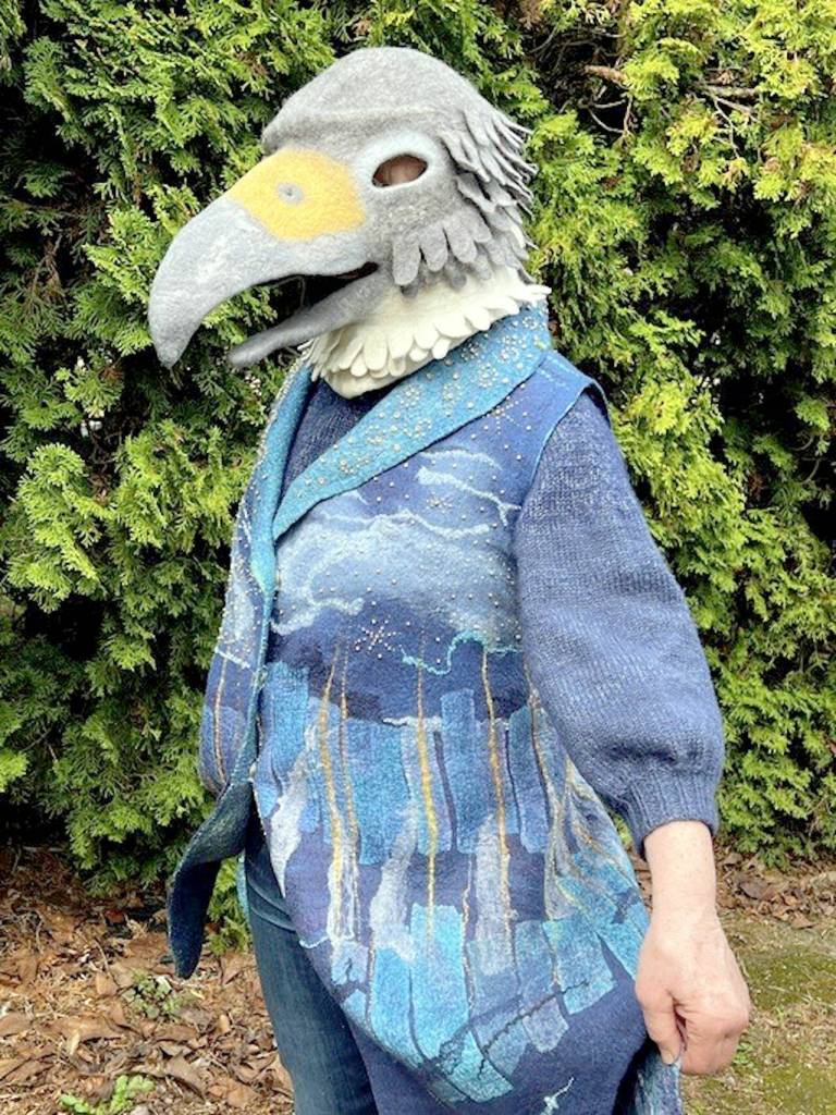 Donna Larks two pieces, a hawk mask and a vest titled Starry Night over the Rhone, are part of the Burst of Color exhibition. The show will open today at Northwind Arts Jeanette Best Gallery in Port Townsend. (Donna Lark)