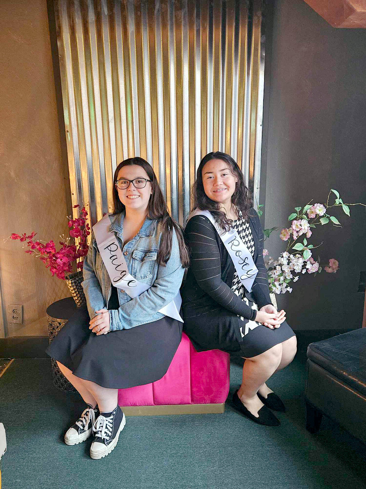 Paige Govia, 18, at left, and Rosey Schmucker, 17, are competing for the 2024 Rhododendron Festival Queen crown.
