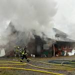 Both Clallam County fire districts 2 and 3 sent firefighters to a barn fire on Blue Mountain Road on Monday afternoon. (Matthew Nash/Olympic Peninsula News Group)