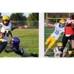 Neah Bays Jodell Wimberley scores a touchdown in 2022 against Wellpinit in a state playoff game in Forks. Wimberley, who gained 1,839 yards rushing and 36 touchdowns for the Red Devils, made the all-state offensive team as a running back. (Photos by Lonnie Archibald/for Peninsula Daily News)
Left, Forks Nate Dahlgren made the first team of the 2B state football defensive team as a linebacker. Here, he is running the ball on offense against Friday Harbor in a game that was played in Sequim. Right, Neah Bays Jodell Wimberley scores a touchdown in 2022 against Wellpinit in a state playoff game in Forks. Wimberley, who gained 1,839 yards rushing and 36 touchdowns for the Red Devils, made the all-state offensive team as a running back. (Photos by Lonnie Archibald/for Peninsula Daily News)