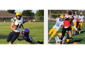 Neah Bays Jodell Wimberley scores a touchdown in 2022 against Wellpinit in a state playoff game in Forks. Wimberley, who gained 1,839 yards rushing and 36 touchdowns for the Red Devils, made the all-state offensive team as a running back. (Photos by Lonnie Archibald/for Peninsula Daily News)
Left, Forks Nate Dahlgren made the first team of the 2B state football defensive team as a linebacker. Here, he is running the ball on offense against Friday Harbor in a game that was played in Sequim. Right, Neah Bays Jodell Wimberley scores a touchdown in 2022 against Wellpinit in a state playoff game in Forks. Wimberley, who gained 1,839 yards rushing and 36 touchdowns for the Red Devils, made the all-state offensive team as a running back. (Photos by Lonnie Archibald/for Peninsula Daily News)