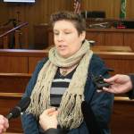 Frankey Ithaka answers questions from the media moments after a Kitsap judge denied a hearing that challenged former President Donald Trumps eligibility for the state ballot. (Elisha Meyer/Kitsap News Group)