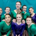The Port Angeles/Sequim gymnastics team held its last home meet of the year Monday. From left, back row, are Susannah Sharp, Faith Carr, Waverly Mead, Maddie Adams and Madi Ripley. From left, front row, are Shavari Epps, Lucy Spelker and Ryah Deleon. (Port Angeles gymnastics)