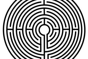 The pattern of the Chartres labyrinth, used for meditative walking.