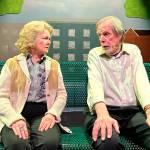 Carol and Ralph, played by Sharon DelaBarre and Pat Owens, share a tender moment speaking about their spouses in a dog park bench in Olympic Theatre Arts The Last Romance. (Matthew Nash/ Olympic Peninsula News Group)