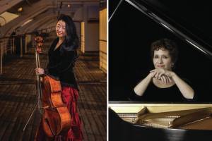 Cecilia Tsan, left, and Lucinda Carver are among the artists performing in Centrums Chamber Music performance March 3 at the Wheeler Theater.