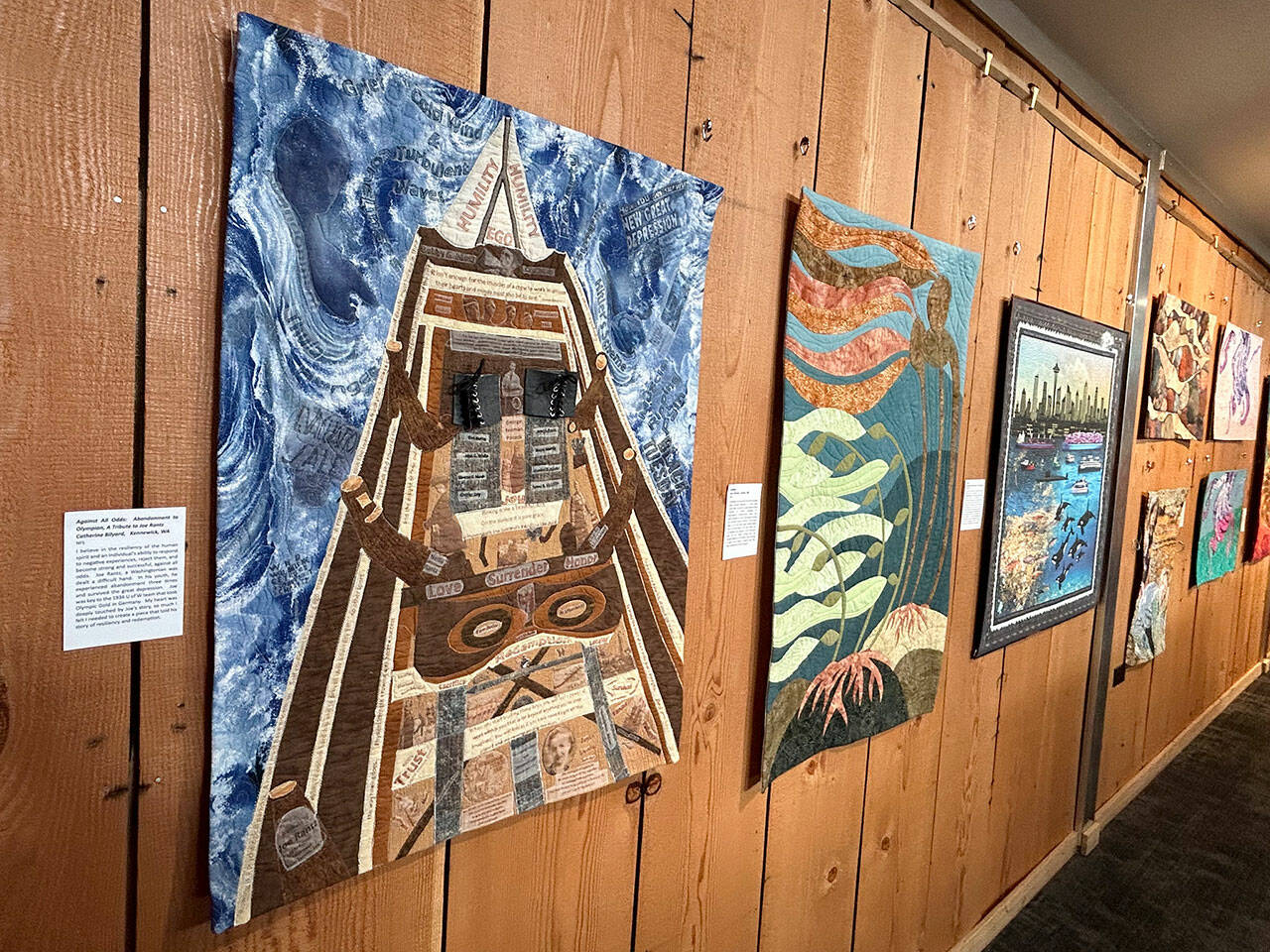 Against all Odds: Abandonment to Olympian, A Tribute to Joe Rantz by Catherine Bilyard is one of 41 quilts on display in Sequim Museum & Arts through the end of March as part of the Inspiration/Exploration exhibit. (Matthew Nash/Olympic Peninsula News Group)