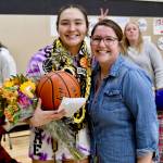 Peninsula Colleges Jenilee Donovan set a school record with eight 3-pointers Saturday, breaking the previous record held by Laura Thompson Knowles (pictured) and Denise Kerns. In the background is Peninsula coach Alison Crumb. (Jay Cline/Peninsula College)