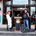 Jamestown SKlallam Tribe council leaders celebrate the opening of the tribes new library at its Blyn campus on Saturday. Pictured, from left, are treasurer Theresa Lehman, vice chair Loni Grinnell-Greninger, chair/CEO Ron Allen and secretary Rochelle Blankenship. (Michael Dashiell/Olympic Peninsula News Group)