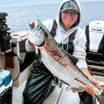 Janell McCullough caught this good-sized hatchery chinook while fishing off of Sekiu over the Marine Area 5 salmon opener last weekend.
