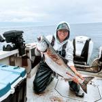 Janell McCullough caught this good-sized hatchery chinook while fishing off of Sekiu over the Marine Area 5 salmon opener last weekend.