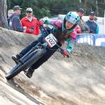 Cadence Sinclair, in the Cat 3 Women 11 to 14 age group, took first place Dry Hill mountain bike course west of Port Angeles on Sunday for the third day of the Northwest Cup. She is from Sweet Home, Ore. (Dave Logan/for Peninsula Daily News)