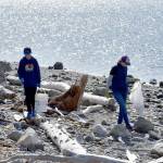 Isaac Wendel, 11, left, and his mother Jennie Wendel of Port Angeles, comb the beach on the inside of Ediz Hook in Port Angeles on Saturday as part of a cleanup effort hosted by Washington CoastSavers in honor of Earth Day. Hundreds of volunteers fanned out across numerous beaches on Washingtons Pacific Coast and along the Strait of Juan de Fuca to collect trash and other unwanted debris. (Keith Thorpe/Peninsula Daily News)