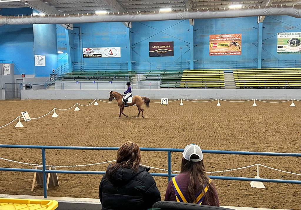 By the end of meet three, Sequim High School Senior Sydney Huttons multiple wins included gold in Jumping, silver in Saddle Seat, bronze in Dressage. (Photo by Katie Salmon-Newton)