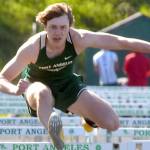 Parker Nickerson won the 110-meter hurdles at the 2024 Sunny and 70! Track and Field meet this weekend at Lakewood High School. (Keith Thorpe/Peninsula Daily News)