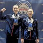 Conor and Liam DeWolf of Port Angeles celebrate their second- and fourth-place all around medals from the 2024 Men’s Western National Championship late last week in Chandler, Ariz. (Klahhane Gymnastics)