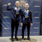 Photos courtesy of Klahhane Gymnastics
Conor and Liam DeWolf of Port Angeles celebrate their second- and fourth-place all around medals from the 2024 Mens Western National Championship late last week in Chandler, Ariz.