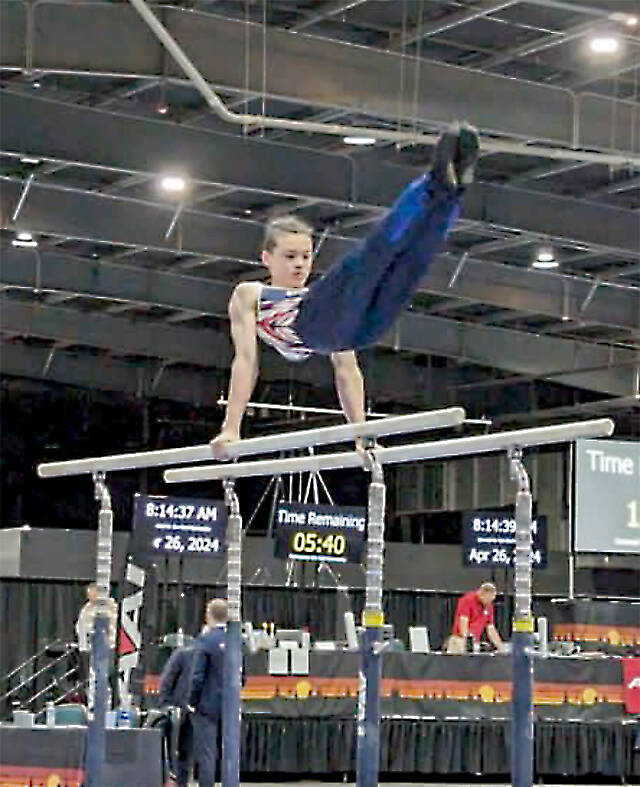 Liam DeWolf competes in the 2024 Mens Western National Championship in the parallel bars in Chandler, Ariz. (Klahhane Gymnastics)