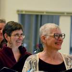 Sopranos rehearsing the Brahms Requiem are, from left, MarySue French of Port Angeles, Elizabeth Bindschadler of Quilcene, and Kelly Sanderbeck and Susan Roe of Port Angeles. (Diane Urbani de la Paz/For Peninsula Daily News)