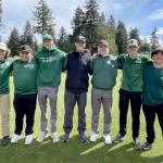 The Port Angeles boys golf team will send at least four members to the state 2A tournament at Liberty Lake. From left, Sky Gelder, Kolby Charles, Reid Schmidt, Bob Anderson, Nate Anderson, Austin Worthington and Max Gelder. Not in the photo is Cale Wentz. (Port Angeles boys golf)
