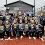 The 12U Port Angeles Xplosion team took first place in the gold division of the USSSA May Celebration 13-team tournament held in Chehalis this weekend. The Xplosion went 5-0 in the tournament, beating Bonney Lake 12-1 in the championship game. The Xplosions Madisyn Wright hit two inside-the-park home runs in the championship game. From left, top row, are coach Brad Holloway, coach Richard Wright, Mattison Messenger, Pepper McCaslin, Allison Leitz, Alaine Jennings, Riley Nichols, coach Brittney Rowland and coach Jenessa Balch From left, front, are Chloe Holloway, Ayla Balch, Kylin Weitz, Madisyn Wright, Valerie Charles, Teyah Elofson-Cross and Kaylee Konopaski. (Courtesy of 12U Explosion)