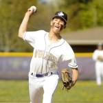 Michael Dashiell/Olympic Peninsula News Group
Sequim's Ethan Staples, shown here pitching during a win over Kingston last month, struck out seven and drove in two runs in the Wolves' 7-3 bi-district tournament win over Fife on Wednesday.