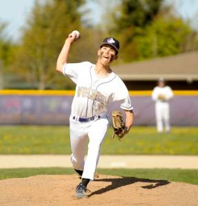 Michael Dashiell/Olympic Peninsula News Group Sequims Ethan Staples, shown here pitching during a win over Kingston last month, struck out seven and drove in two runs in the Wolves 7-3 bi-district tournament win over Fife on Wednesday.