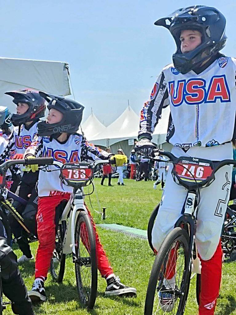 Lincoln Park BMX Port Angeles Teyah Elofson-Cross, left, and Kylin Weitz represented Lincoln Park BMX and Team USA while competing at the UCI BMX Racing World Championships in Rock Hill, S.C. earlier this week. Kingstons Wyatt Christensen also trains at Lincoln Park BMX and won a world championship at the event.