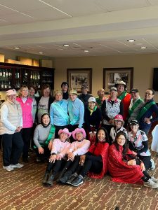 The Cedars at Dungeness Womens 18-hole golf group held their annual Member/Member Golf Tournament on Tuesday with 20 players braving the elements while playing a game of Queens of the Green. The pairings of Mimi Shin and Jane Peoples and Lori Wyngaert and Lori Oaks tied for the top spot while Lisa Chon and Carin Bunney were second and Bobbie Piety and Yoon Park third. Marlene Hirschfeld and Judy Reno won Best Costume.