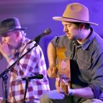 David Jacobs-Strain of Eugene, Ore., right, and Bob Beach of Pittsburgh, Pa., mesmerize the Main Stage audience on Saturday at the Juan de Fuca Festival of the Arts. (Keith Thorpe/Peninsula Daily News)