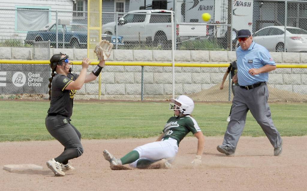Port Angeles Kennedy Rognlien slides in to base against Shadle Park on Friday. The Riders beat Shadle Park 10-9, then went on to beat Lynden in the quarterfinals Friday in Selah. (Lonnie Archibald/for Peninsula Daily News)