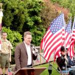 Lt. Comm. (Ret.) Doug Adams of the U.S. Navy served as the keynote speaker on Monday during the annual Memorial Day service at Captain Joseph House in Port Angeles. Adams, who now lives in Seattle, was at the same base in Afghanistan on May 29, 2011, when Capt. Joseph Schultz and others were killed. About 75 people attended the ceremony, which included a ceremony for Logan Hall, who died on July 13, 2018. His sister, Savannah Giddings, laid a special wreath to honor him. (Dave Logan/for Peninsula Daily News)