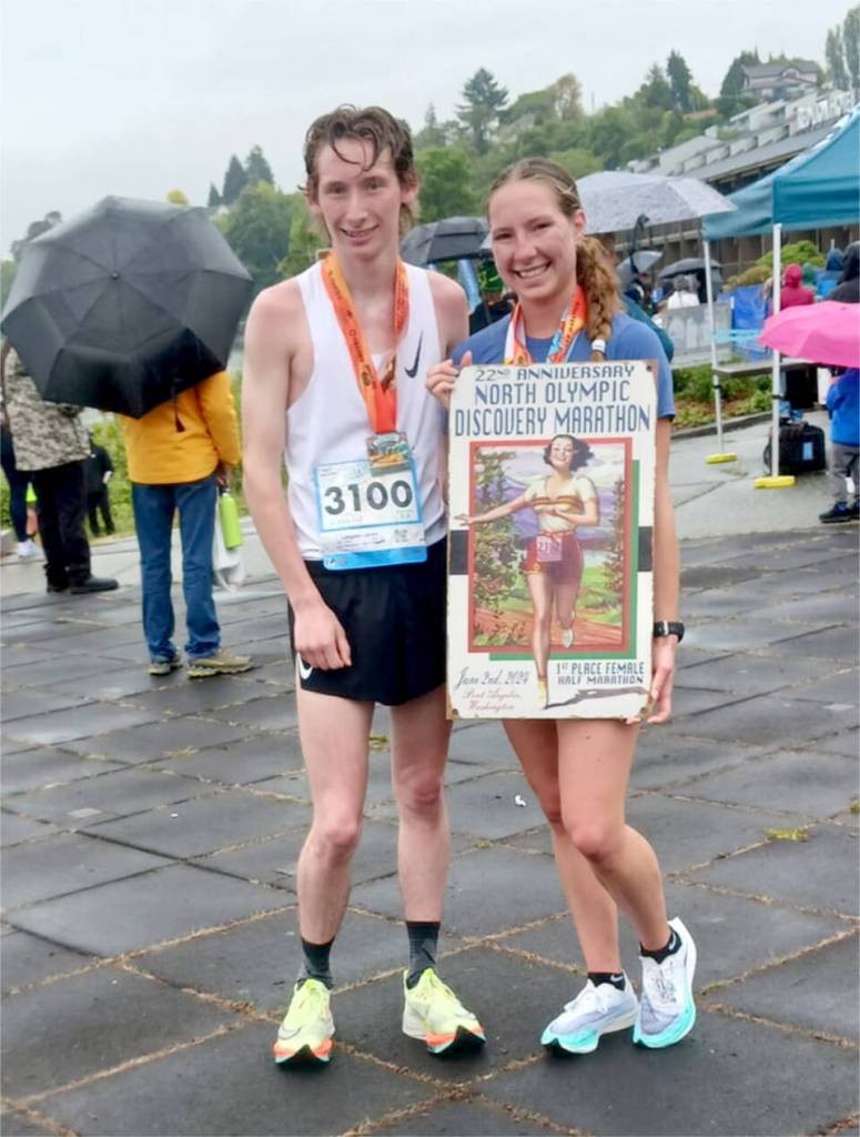 Langdon Larson and Lauren Larson of Port Angeles won a total of three races this weekend. Langdon won the mens 5K, while Lauren won the womens 5K on Saturday and the womens half-marathon Sunday. (Pierre LaBossiere/Peninsula Daily News)
