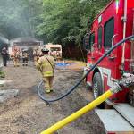 East Jefferson Fire Rescue crews respond to a structure fire in the 300 block of West Kinkaid Street. A garage was destroyed.