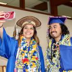 Ciara Cargo-Acosta takes a selfie along with fellow graduate Peyton Watson before Crescent High Schools graduation ceremony on Friday. There were 17 graduates in this years class. This years class flew to San Diego to see the zoo, Balboa Park and Sea World. (Dave Logan/for Peninsula Daily News)