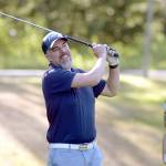KEITH THORPE/PENINSULA DAILY NEWS
Tommy Post, part of a group basing at Sunland, tees off on the first hole of Peninsula Golf Club during Friday's session of the Clallam County Amateur Championship tournament.