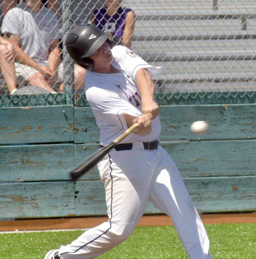 KEITH THORPE/PENINSULA DAILY NEWS Wilder Jr.s Clay Abrams bats on Saturday against Pipeline Pirates AAA at Volunteer Field.