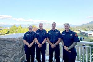 Clallam County Fire District 3s newest probationary firefighters, from left, Madison Bowe, Steve Oberley, Matthew Aston and Nicole Simson, recent graduates of the State Fire Academy in Snoqualmie.